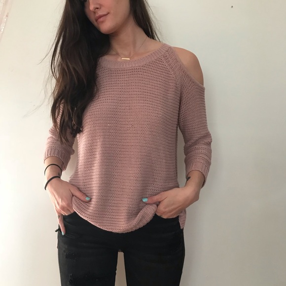 Pink Knit Off Shoulder Sweater - Picture 2 of 4